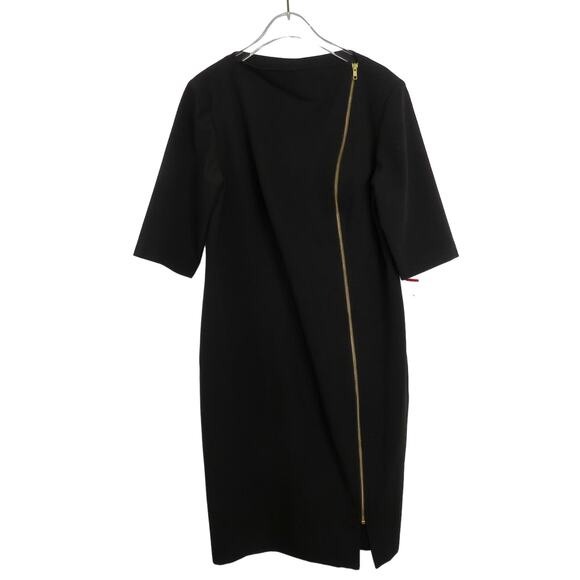 Jana Kos Black  Asymmetrical Zipper Black Short Sleeve Midi Dress Size 8 NWT - Picture 7 of 7